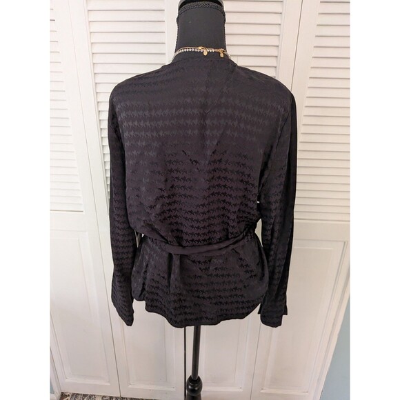 Nine West Blouse Women's XL Black Shimmer Houndstooth Holiday Wrap Top Shirt NEW - Picture 7 of 11